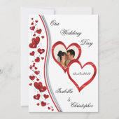 赤のカスケードハート結婚のフォト招待状 招待状 (正面)