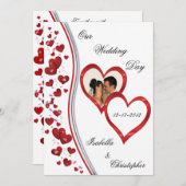 赤のカスケードハート結婚のフォト招待状 招待状 (正面/裏面)