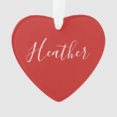 赤のカスタムの白いスクリプト オーナメント (裏面)