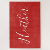 赤のカスタムの白いスクリプト ジグソーパズル (縦)