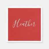 赤のカスタムの白いスクリプト スタンダードカクテルナプキン (正面)