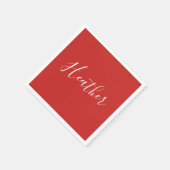 赤のカスタムの白いスクリプト スタンダードカクテルナプキン (角)