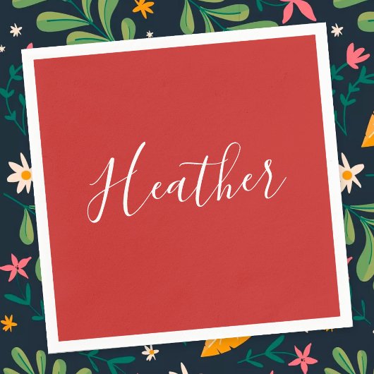 赤のカスタムの白いスクリプト スタンダードカクテルナプキン