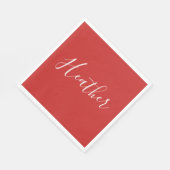 赤のカスタムの白いスクリプト スタンダードランチョンナプキン (角)