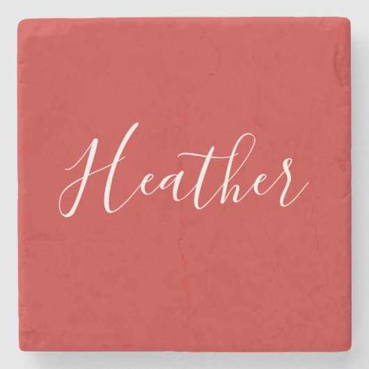 赤のカスタムの白いスクリプト ストーンコースター (正面)