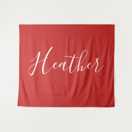 赤のカスタムの白いスクリプト タペストリー