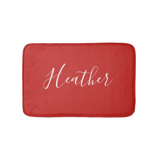 赤のカスタムの白いスクリプト バスマット (正面)