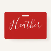 赤のカスタムの白いスクリプト バッジ (裏面)