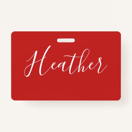 赤のカスタムの白いスクリプト バッジ (裏面)