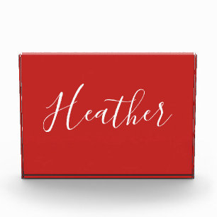 赤のカスタムの白いスクリプト フォトブロック