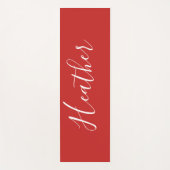 赤のカスタムの白いスクリプト ヨガマット (正面)