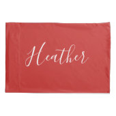 赤のカスタムの白いスクリプト 枕カバー (裏面)