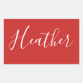 赤のカスタムの白いスクリプト 長方形シール (正面)