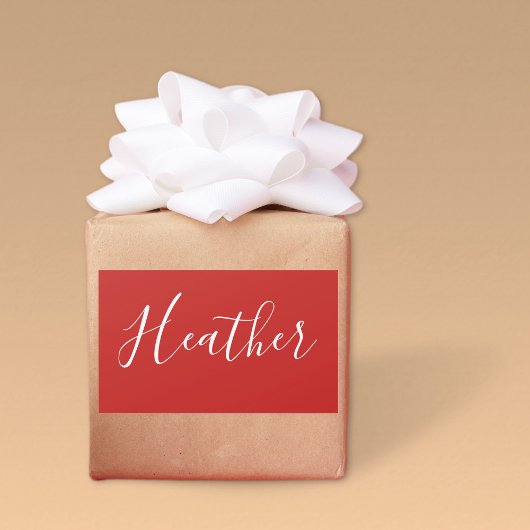 赤のカスタムの白いスクリプト 長方形シール