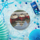 赤のカヌーの100th誕生会のパーソナライズなプレート ペーパープレート (パーティー)