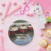 赤のカヌーの100th誕生会のパーソナライズなプレート ペーパープレート (パーティー)