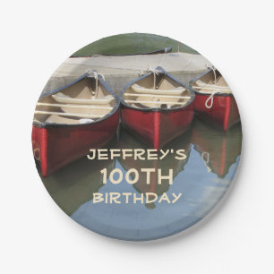 赤のカヌーの100th誕生会のパーソナライズなプレート ペーパープレート