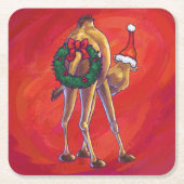 赤のカメルクリスマス スクエアペーパーコースター (正面)