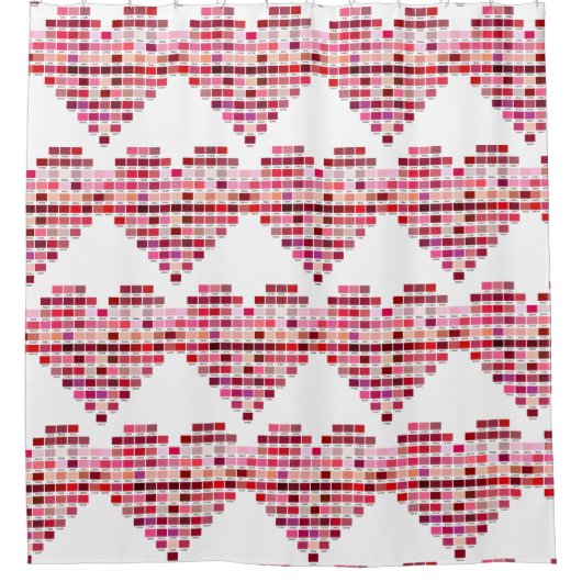 赤のカラーパレット、ハート型の赤い見本 シャワーカーテン (正面)