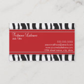 赤のガーリーなシマウマのプリントの名刺 名刺 (裏面)