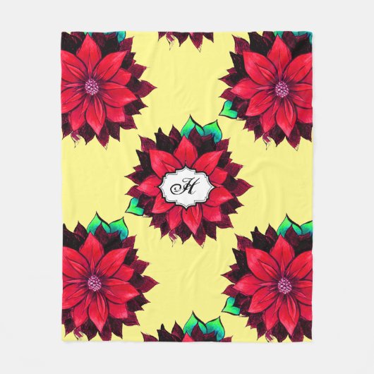 赤のクラシックなポインセチア フリースブランケット (正面)