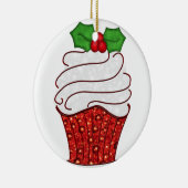 赤のクリスマスのカップケーキのオーナメント セラミックオーナメント (右)