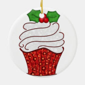 赤のクリスマスのカップケーキのオーナメント セラミックオーナメント (裏面)