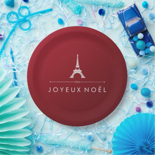 赤のクリスマスのJoyeuxフランスのなNoelエッフェル塔 ペーパープレート (パーティー)