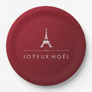 赤のクリスマスのJoyeuxフランスのなNoelエッフェル塔 ペーパープレート
