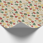 赤のクリスマスジンジャーブレッドのクッキーパターン ラッピングペーパー (角)