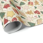赤のクリスマスジンジャーブレッドのクッキーパターン ラッピングペーパー (ロールコーナー)