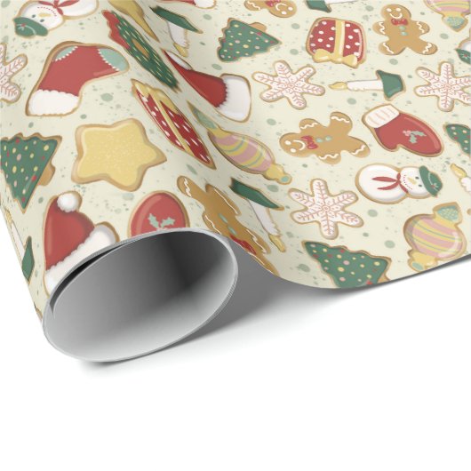 赤のクリスマスジンジャーブレッドのクッキーパターン ラッピングペーパー (ロールコーナー)