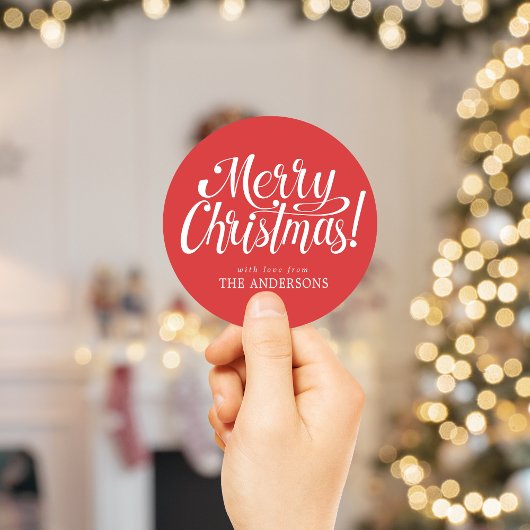 赤のクリスマスステッカー ラウンドシール
