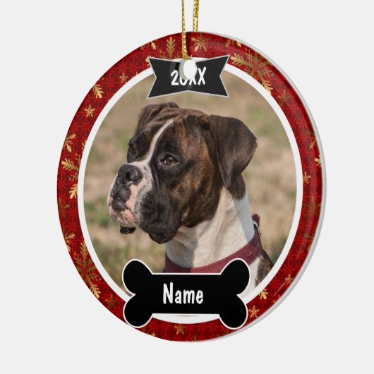 赤のクリスマス犬の写真のオーナメント セラミックオーナメント (左)
