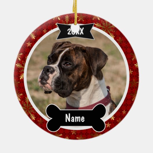 赤のクリスマス犬の写真のオーナメント セラミックオーナメント (裏面)