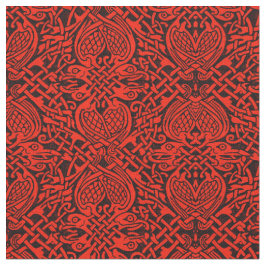 赤のケルト族の鳥の織り方 ファブリック