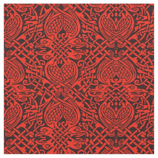 赤のケルト族の鳥の織り方 ファブリック (クローズアップ)