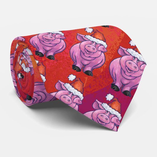 赤のサンタの帽子のかわいいブタ ネクタイ (ロール)