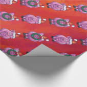 赤のサンタの帽子のかわいいブタ ラッピングペーパー (角)