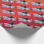 赤のサンタの帽子のハスキー ラッピングペーパー (角)