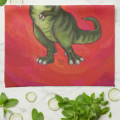 赤のサンタの帽子のTRexディーノ キッチンタオル (折り畳み)