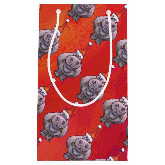 赤のサンタの帽子パターンのかわいいカバ スモールペーパーバッグ (正面)