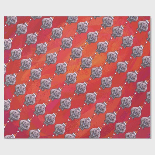 赤のサンタの帽子パターンのかわいいカバ ラッピングペーパー (フラット)