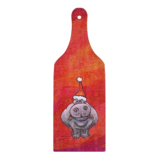 赤のサンタ帽子のかわいいカバ カッティングボード (正面)