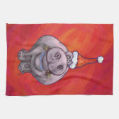 赤のサンタ帽子のかわいいカバ キッチンタオル (横)