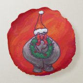 赤のサンタ帽子のかわいいカバ ラウンドクッション (裏面)