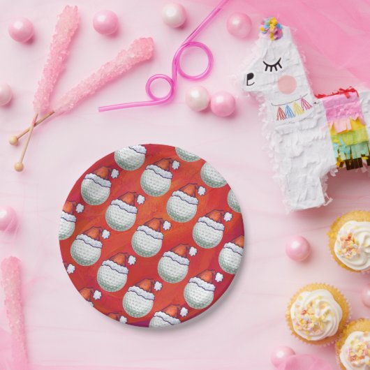 赤のサンタ帽子パターンのゴルフボール ペーパープレート (パーティー)