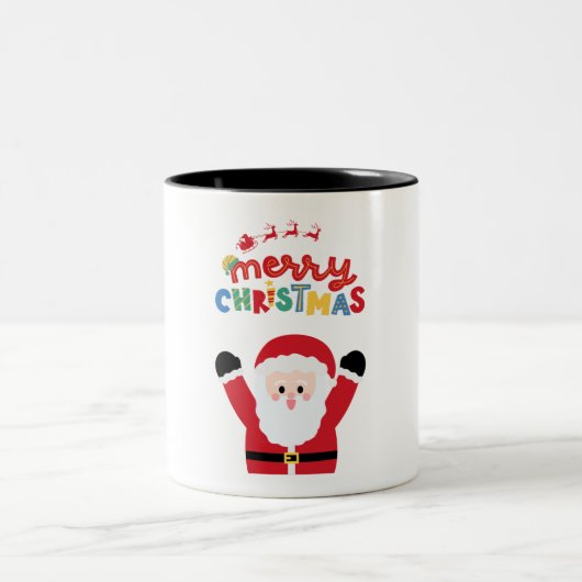 赤のシンプルなメリークリスマス ツートーンマグカップ (中央)