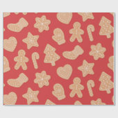 赤のジンジャーブレッドのクリスマスクッキーパターン ラッピングペーパー (フラット)