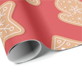 赤のジンジャーブレッドのクリスマスクッキーパターン ラッピングペーパー (ロールコーナー)